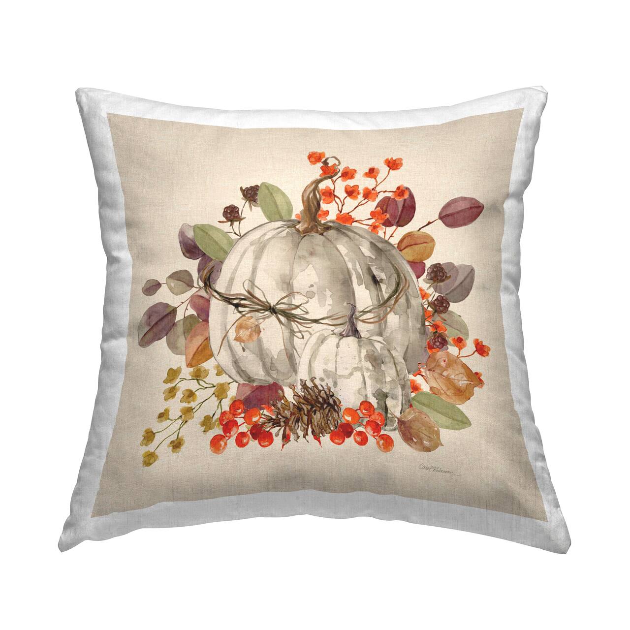 Stupell Industries Harvest Sprigs & Pumpkin Decorative Printed Throw Pillow